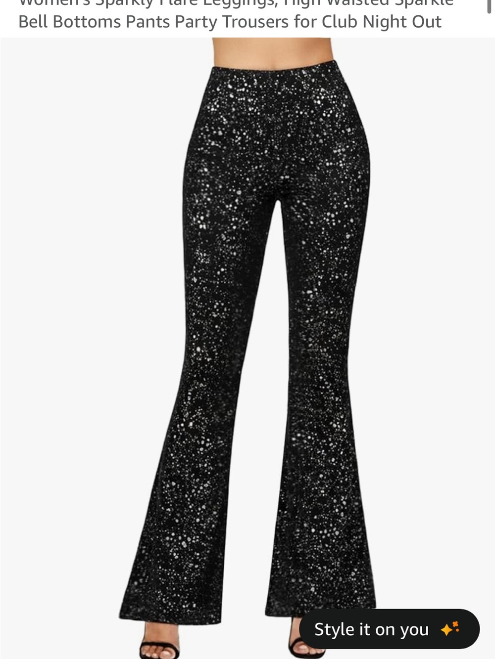 Black Sparkle High-Waist Flare Pants